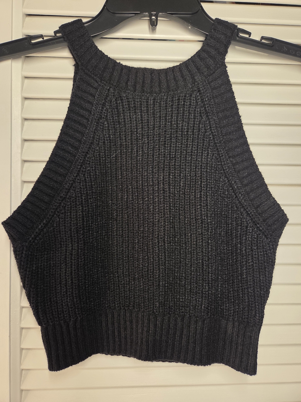 Hunter & Brown - Black Ribbed Knit Halter Sweater Tank